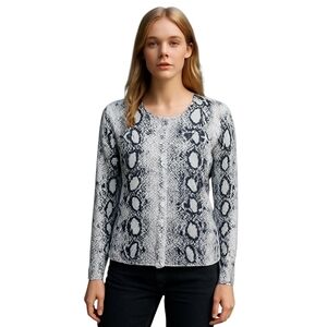 Ava Paige Womens NEW Sweater Cardigan Snake Print Size Large Black White Gray